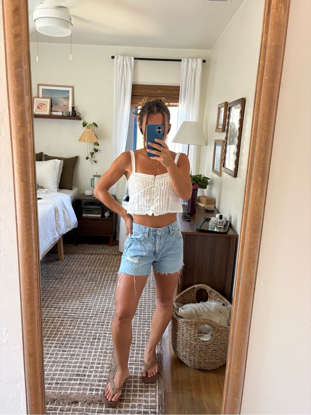 Distressed Light Blue Denim Shorts